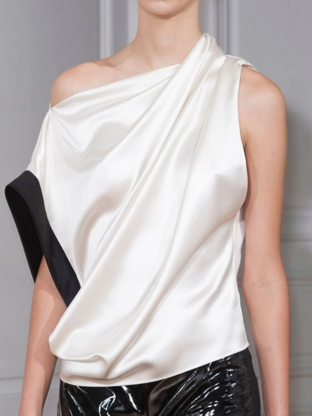 

A-line Colore-block Maniche Corte Top, Bianco-nero, Blouses & Shirts