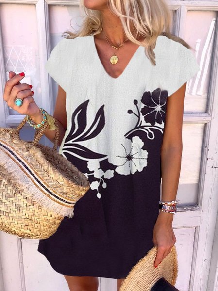 

Nuovo Donna Chic taglia grande Vintage Vacanza Dritto Floreale Vintage Maniche Corte Abito, Bianco, Blouses & Shirts