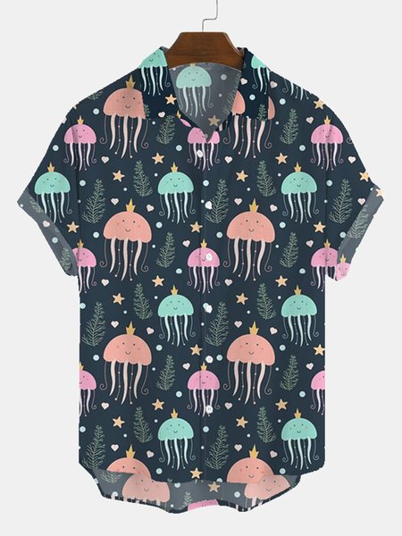 

Shirt Collar Cotton-Blend Shirts & Tops, As picture, Men's Floral shirt