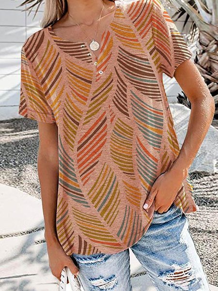 

a Righe Stampato Casuale Girocollo Maglietta, Come immagine, Blouses & Shirts