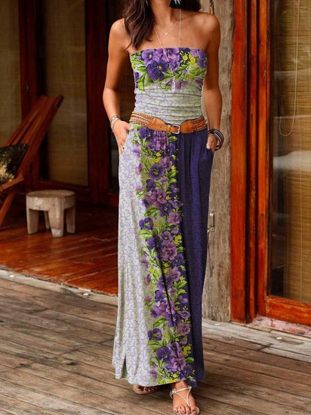 

A fascia Vacanza Spalla Nuda Floreale Abito, Grigio, Dresses