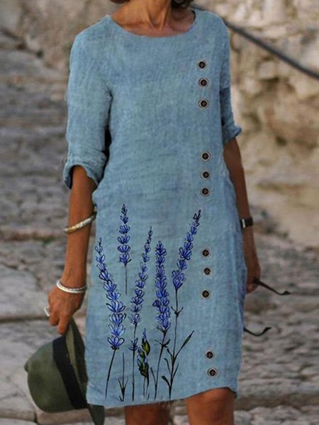 

Casuale Girocollo Abito, Blu, Linen & Cotton Dresses