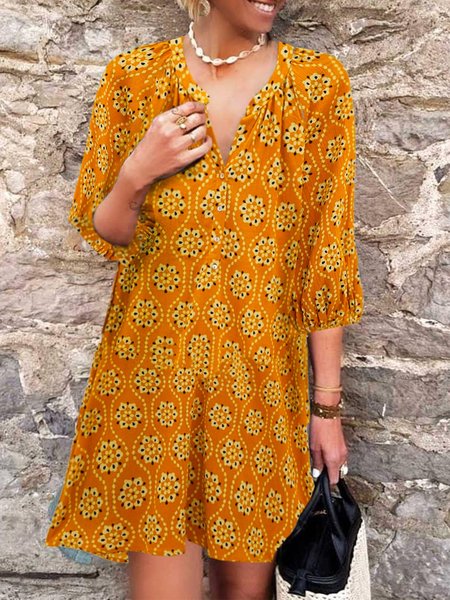 

Abito Vacanza 3/4 Manica Dritto, Arancia, Dresses