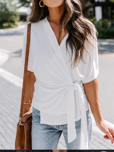 

Maniche Corte Casuale Top, Bianco, Tops