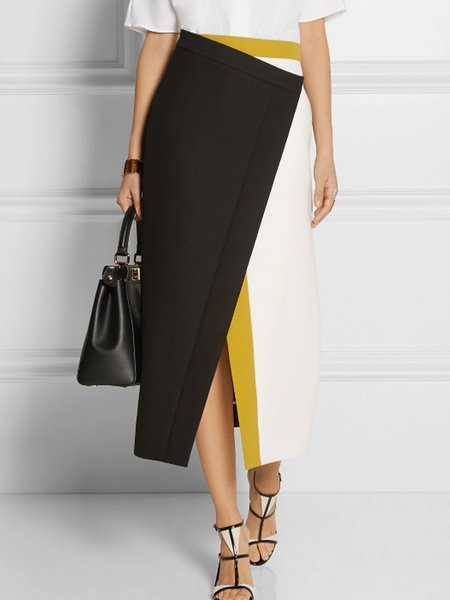 

Solid Color-Block Shift Midi Skirt, As picture, Midi Skirts