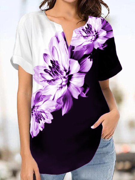 

Maniche Corte Stampato Casuale Floreale Tunica Top, Viola, Blouses & Shirts