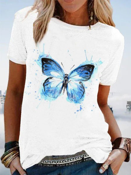 

Maniche Corte Farfalla Girocollo Top, Bianco, Tops