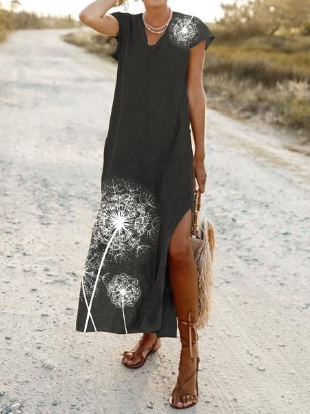 

Casuale Scollo a V Maniche Corte Dritto Abito, Nero, Dresses