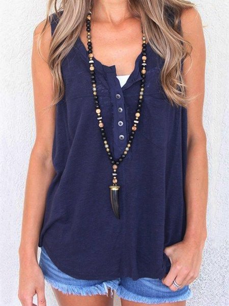 

Girocollo Misto Cotone gilet, Blu marino, Tank Top
