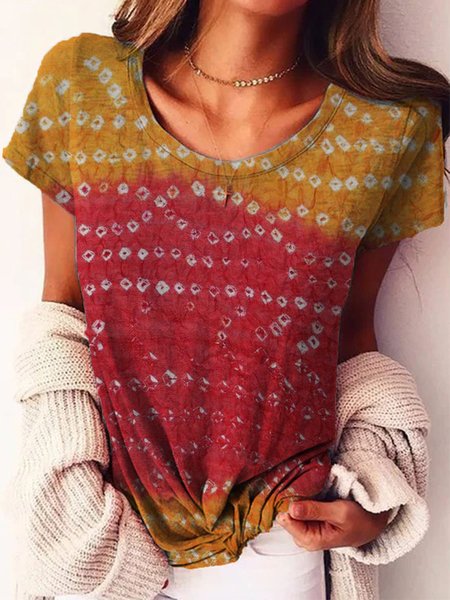 

Girocollo Casuale Maniche Corte Top, Multicolore, Blouses & Shirts