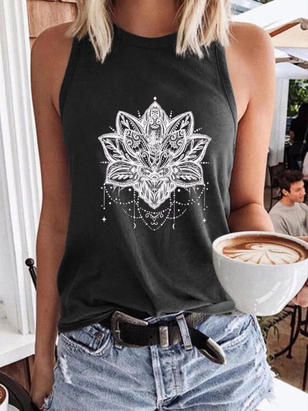 

Mandala Lotus O-Neck Tank, Black, Tank Tops