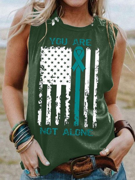 

You Are Not Alone American Flag Women's Sleeveless Shirt, Dark green, Tank Tops