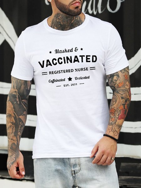 

Masked Vaccinated Registered Nurse Caffeinated Dedicated EST 2021 Graphic Tee, White, T-shirts