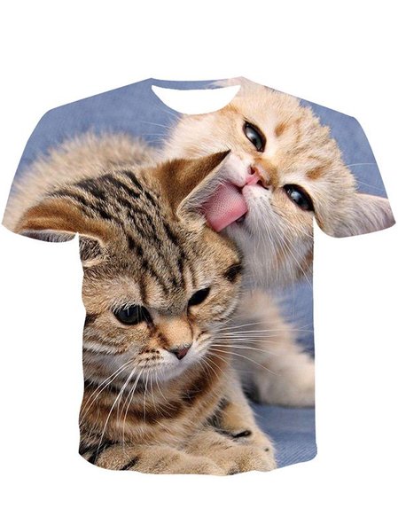 

Printed Short Sleeve Crew Neck Cotton-Blend Casual Shirts & Tops, Color5, T-Shirts