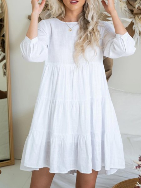 

Shift 3/4 Sleeve Crew Neck Casual Dress, White, Mini Dresses