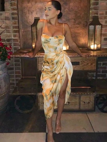 

senza maniche Ombre/Tintura a nodi Sexy Cotone Abito, Come immagine, Dresses