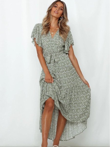 

Scollo a V Maniche Corte Alto Basso Abito, Come immagine, Dresses