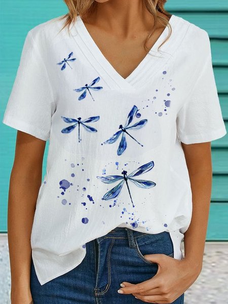 

Maniche Corte Colore-block Casuale Camicie & Top, Bianco, Blouses & Shirts