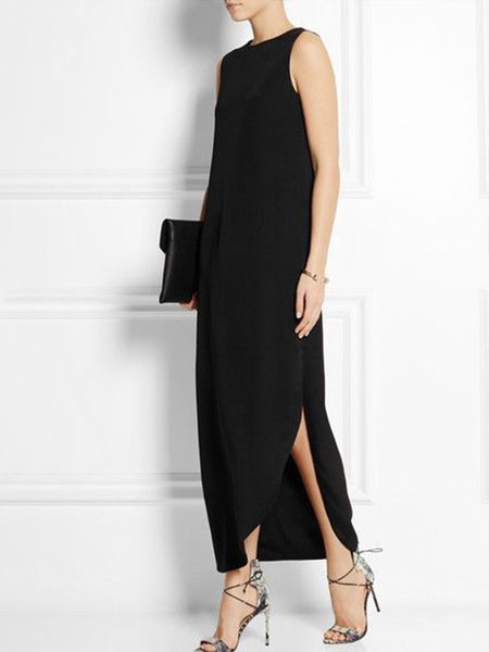 

Maxi Dresses Shift Daily Plain Crew Neck Dress, Black, Maxi Dresses