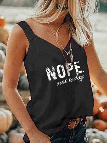 

Il Lettera Collo quadrato Casuale Misto Cotone Gilet, Nero, Tank Top