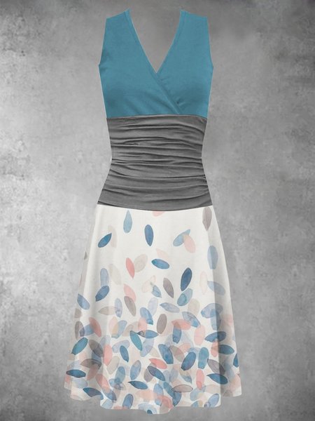 

Estate Tempo libero Vacanza pianta Disegno Foglia Stampa Casuale Scollo a V Spalla Nuda Abito, Blu, Dresses