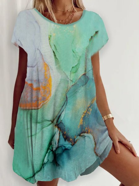 

Casuale T-shirt Ombre/Tintura a nodi Stampato Abito, Verde, Mini Dresses