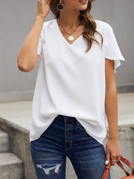 

Basic Solid Cotton-Blend Shirts & Tops, White, T-Shirts
