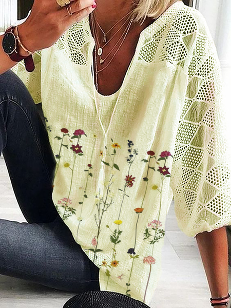 

taglia grande Floreale Casuale Top, Giallo, Tops