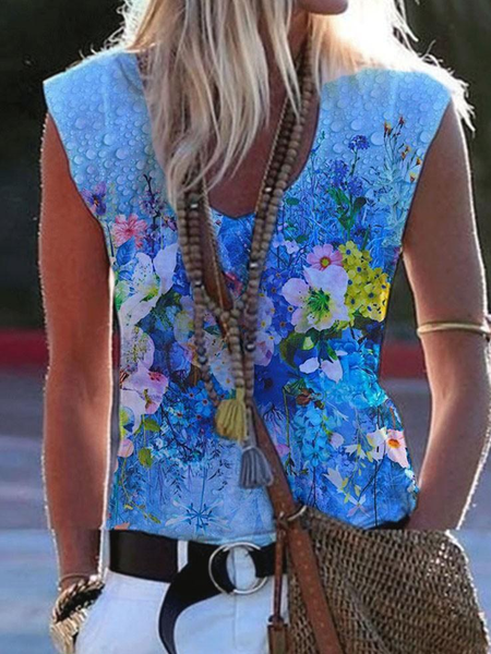 

Girocollo Casuale Misto Cotone Floreale Camicie & Top, Bianco, Blouses & Shirts