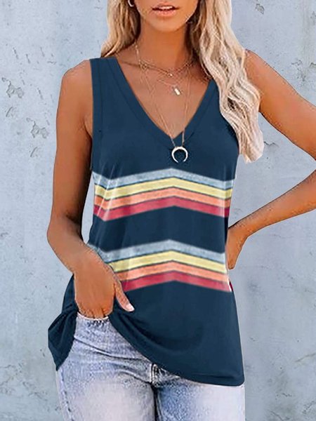 Casual Shift V Neck T-shirt, Blue, Tanks & Camis