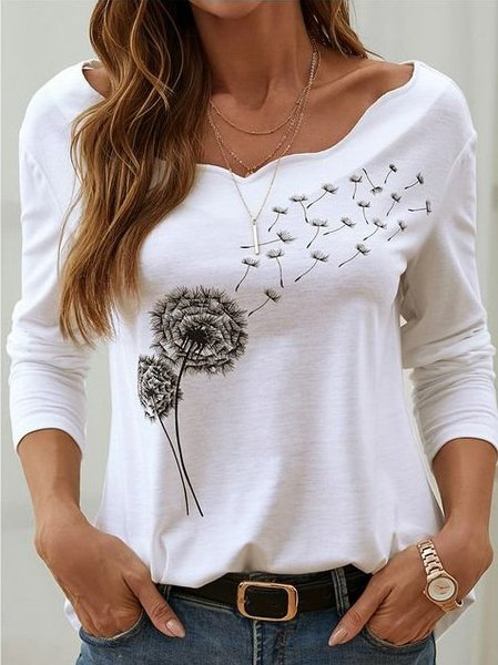 

Maniche Lunghe Casuale Misto Cotone Girocollo Camicie & Top, Bianco, Blouses & Shirts