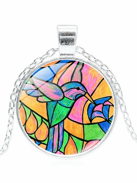 

Pop Painted Hummingbird Glass Necklace, Silver, Necklaces