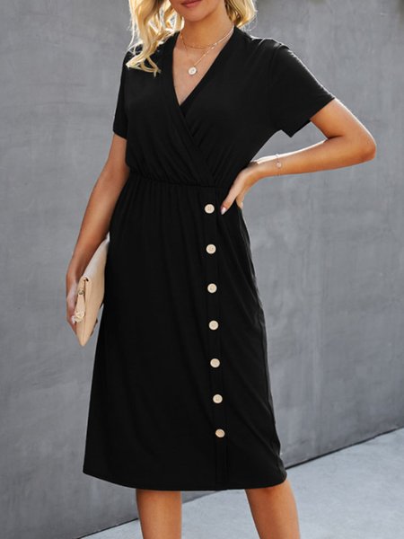 

Tasche Solido Semplice Maniche Corte Abito, Nero, Dresses