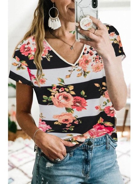 

Casual V Neck Shirts & Tops, Flower, Tees & T-shirts