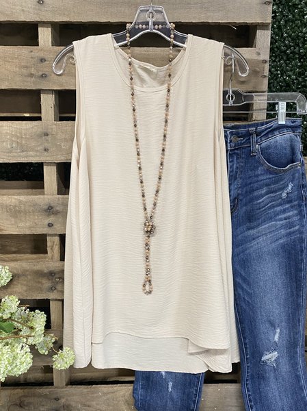 

Crew Neck Sleeveless Tops, Beige, Tanks & Camis