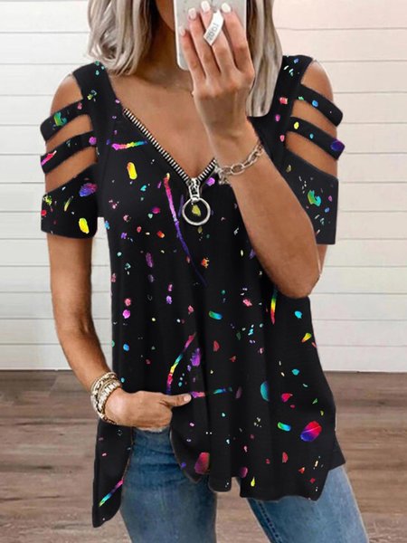 

Casuale Maniche Corte Dritto Camicie & Top, Nero, Tops