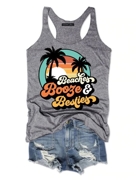 

Beaches Booze Besties Women's Sleeveless Shirts, Grey, Tank Tops