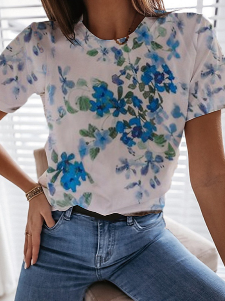 

Stampato Ricorrere Girocollo Maniche Corte Top, Bianco, Tops