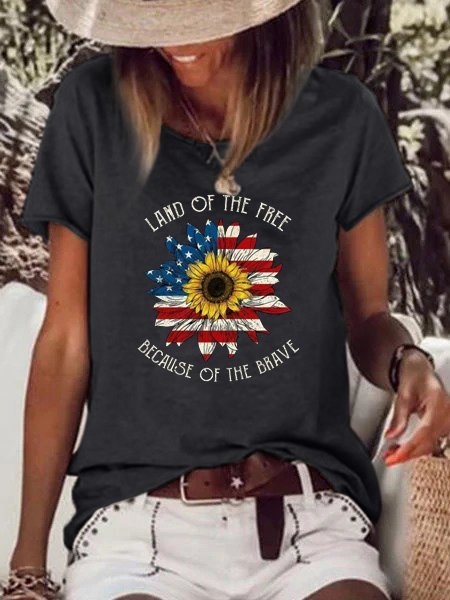 

JFN Round Neck American Flag Causal T-Shirt/Tee, Black, T-Shirts