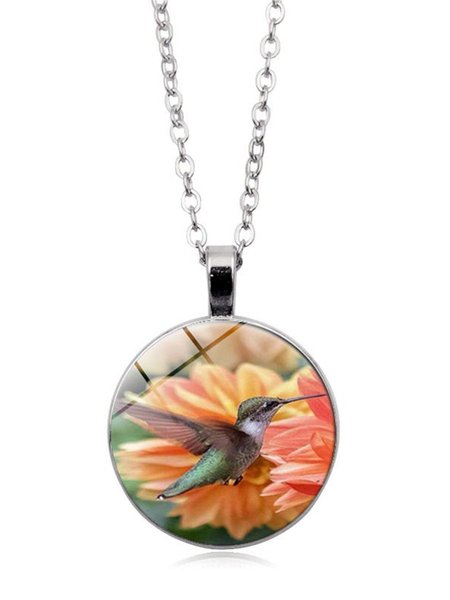 

Flower Foraging Hummingbird Time Gemstone Necklace, Silver, Necklaces