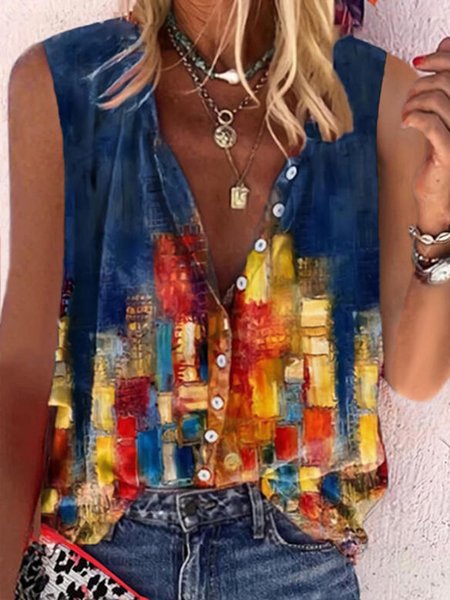 

Tela Stampa Senza Maniche Casuale Camicie & Top, Come immagine, Blouses & Shirts