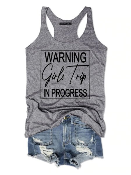 

Warning Girls Trip In Progress Women's Sleeveless Shirt, Grey, Tank Tops