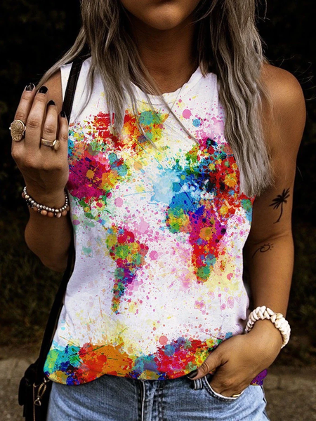 

Casual Ombre/tie-Dye Tops, White, Tanks & Camis