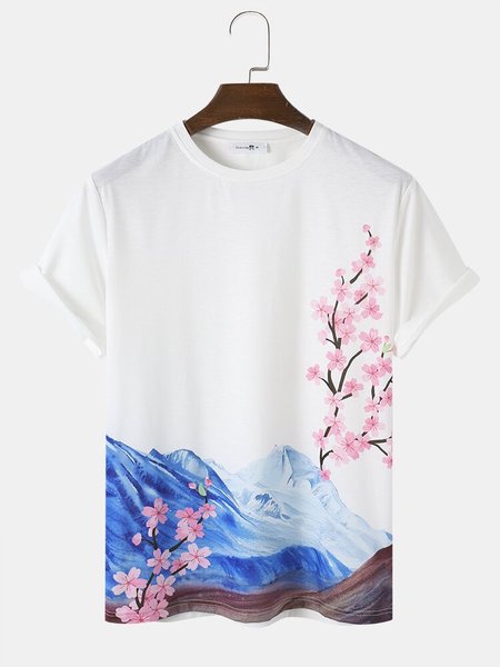 

Cotton Crew Neck Men's Fashion Print Tee, White, Men's t-shirts