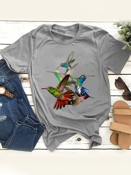 

Four Colored Hummingbirds Graphic Tee, Gray, T-shirts