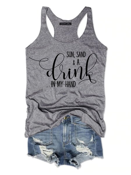

Sun Sand And A Drink In My Hand Women's Sleeveless Shirt, Grey, Tank Tops