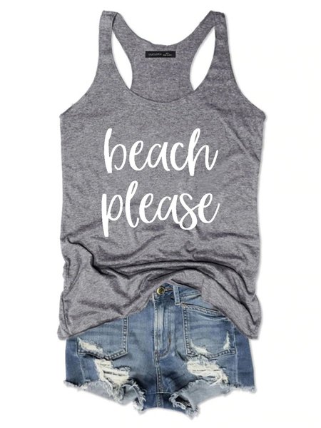 

Beach Please Graphic Tank Top, Gray, Tank Tops