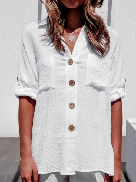 

Shawl Collar Long Sleeve Shirts & Tops, White, Shirts & Blouses