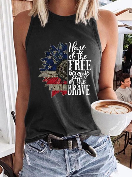 

Sunflower American Flag Home Of The Free Because Of The Brave Tank, Black, Tank Tops