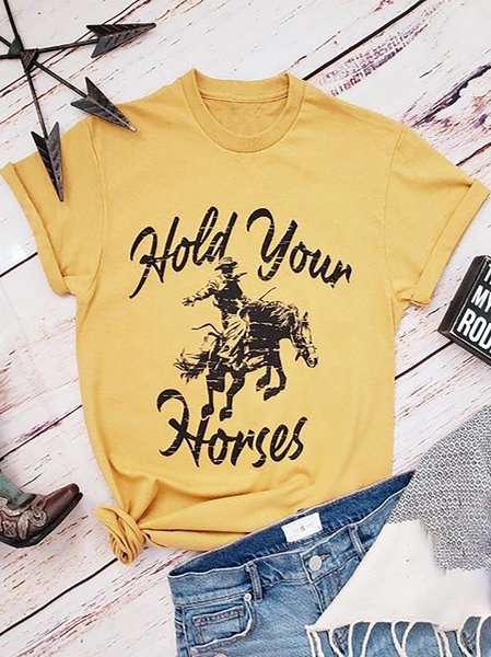 

Crew Neck Printed Cotton Casual T-shirt, Yellow, Auto-clearance
